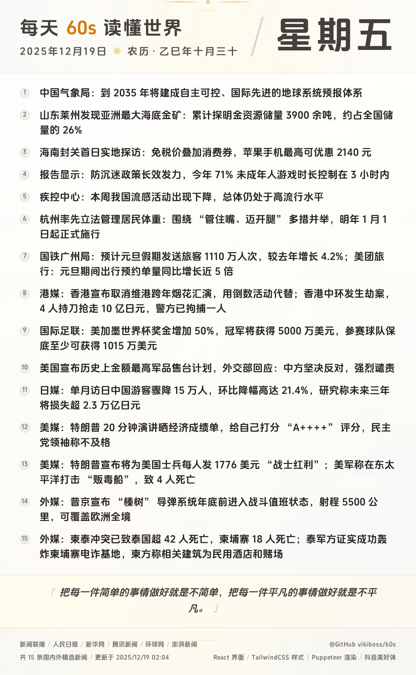 2025年12月19日新闻快讯-九零社区