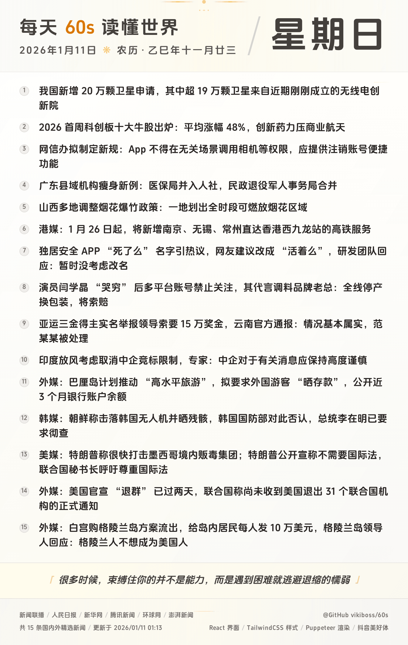 2026年01月11日新闻快讯-九零社区