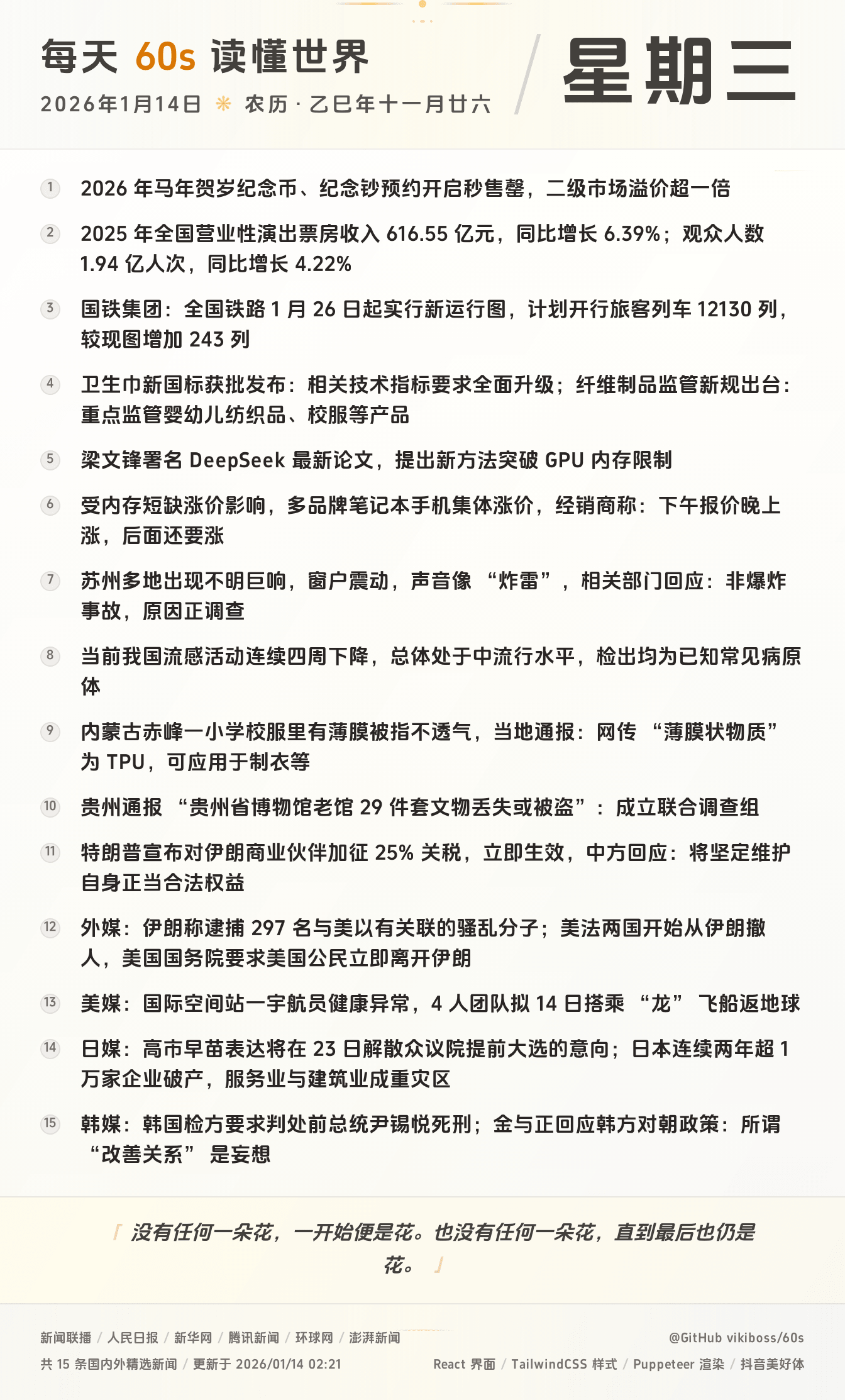 2026年01月14日新闻快讯-九零社区