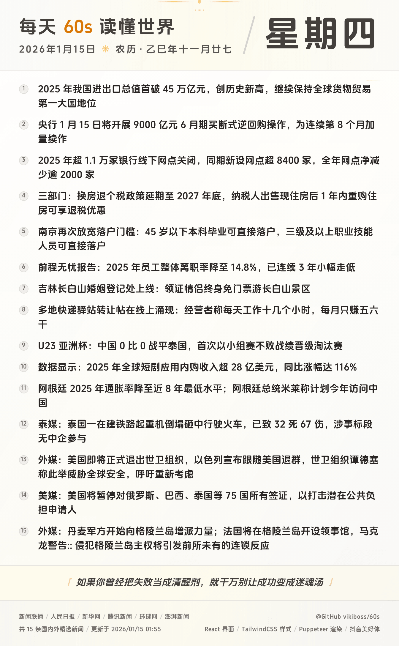 2026年01月15日新闻快讯-九零社区