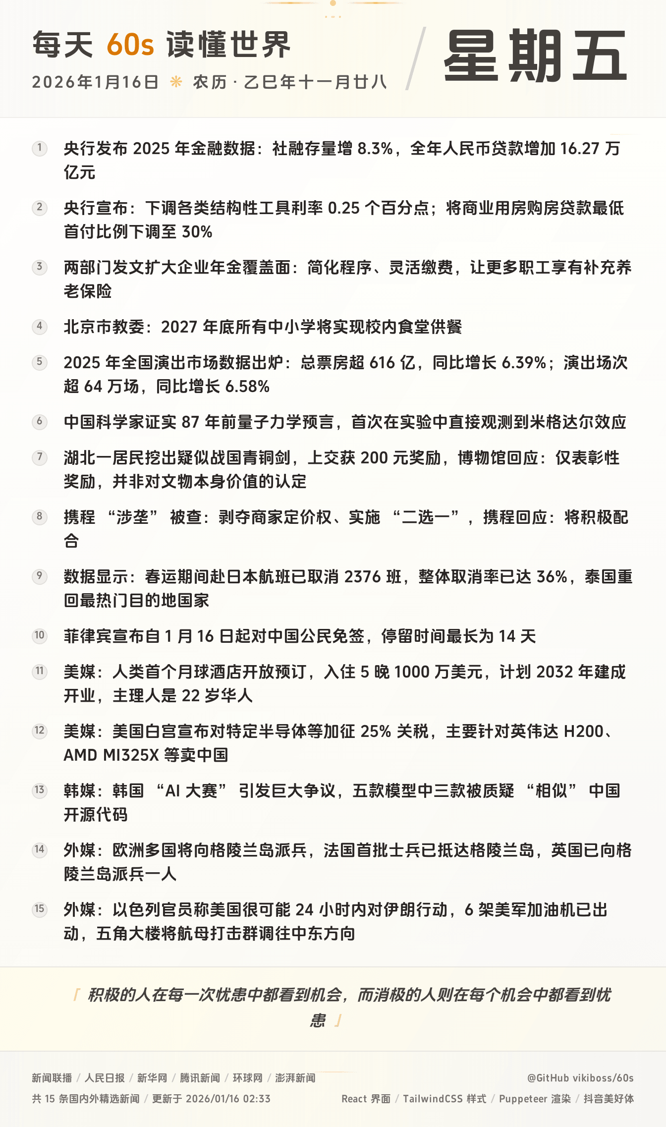 2026年01月16日新闻快讯-九零社区