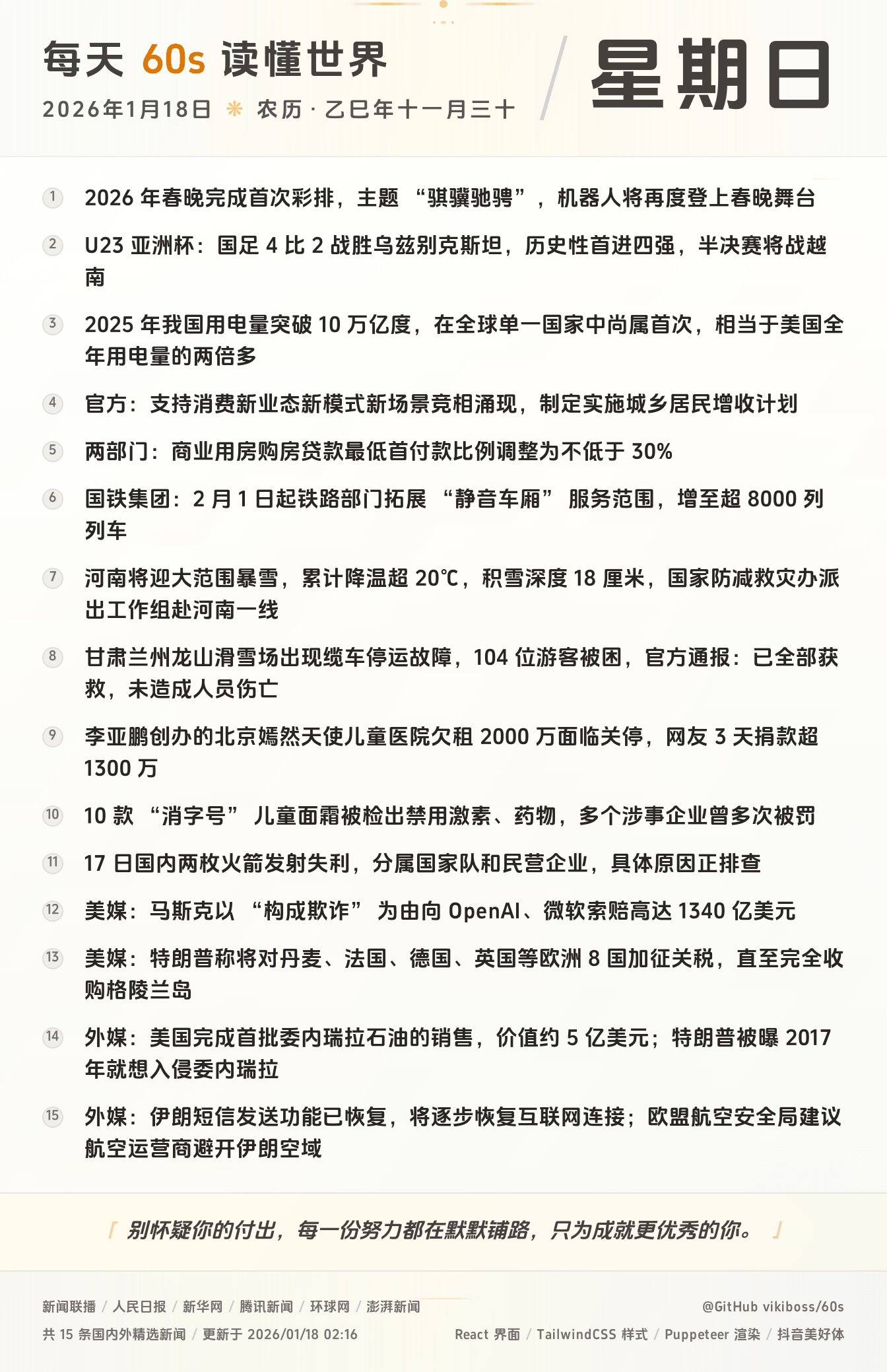 2026年01月18日新闻快讯-九零社区