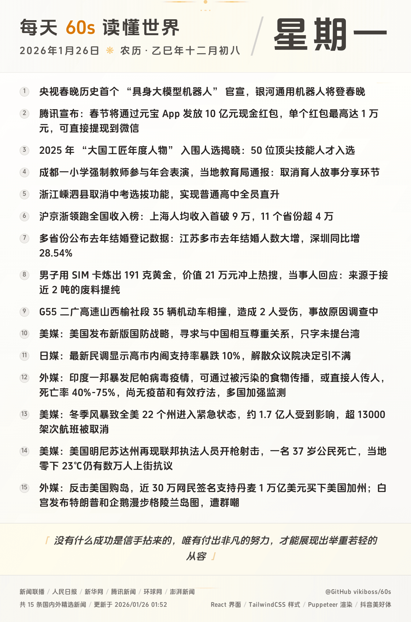 2026年01月26日新闻快讯-九零社区