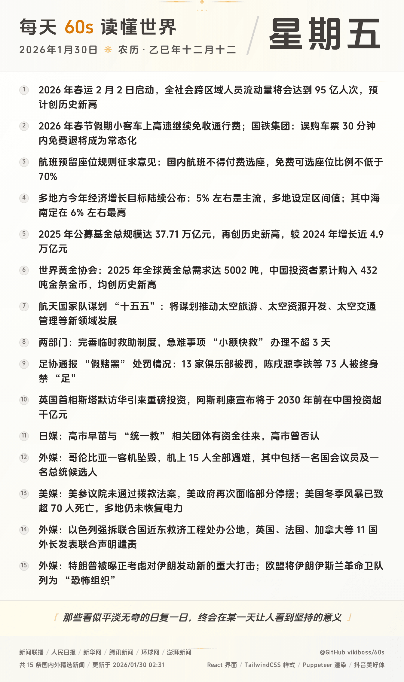 2026年01月30日新闻快讯-九零社区