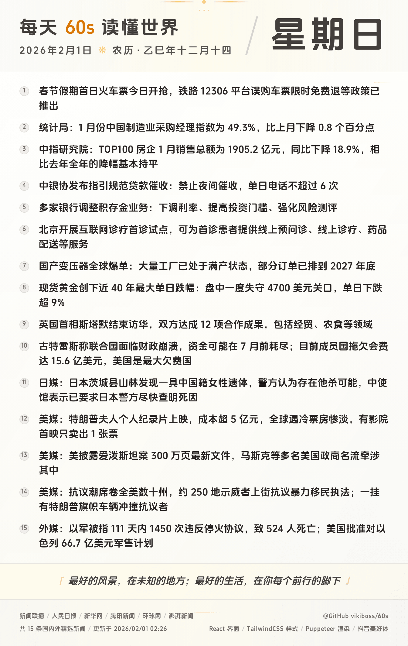 2026年02月01日新闻快讯-九零社区