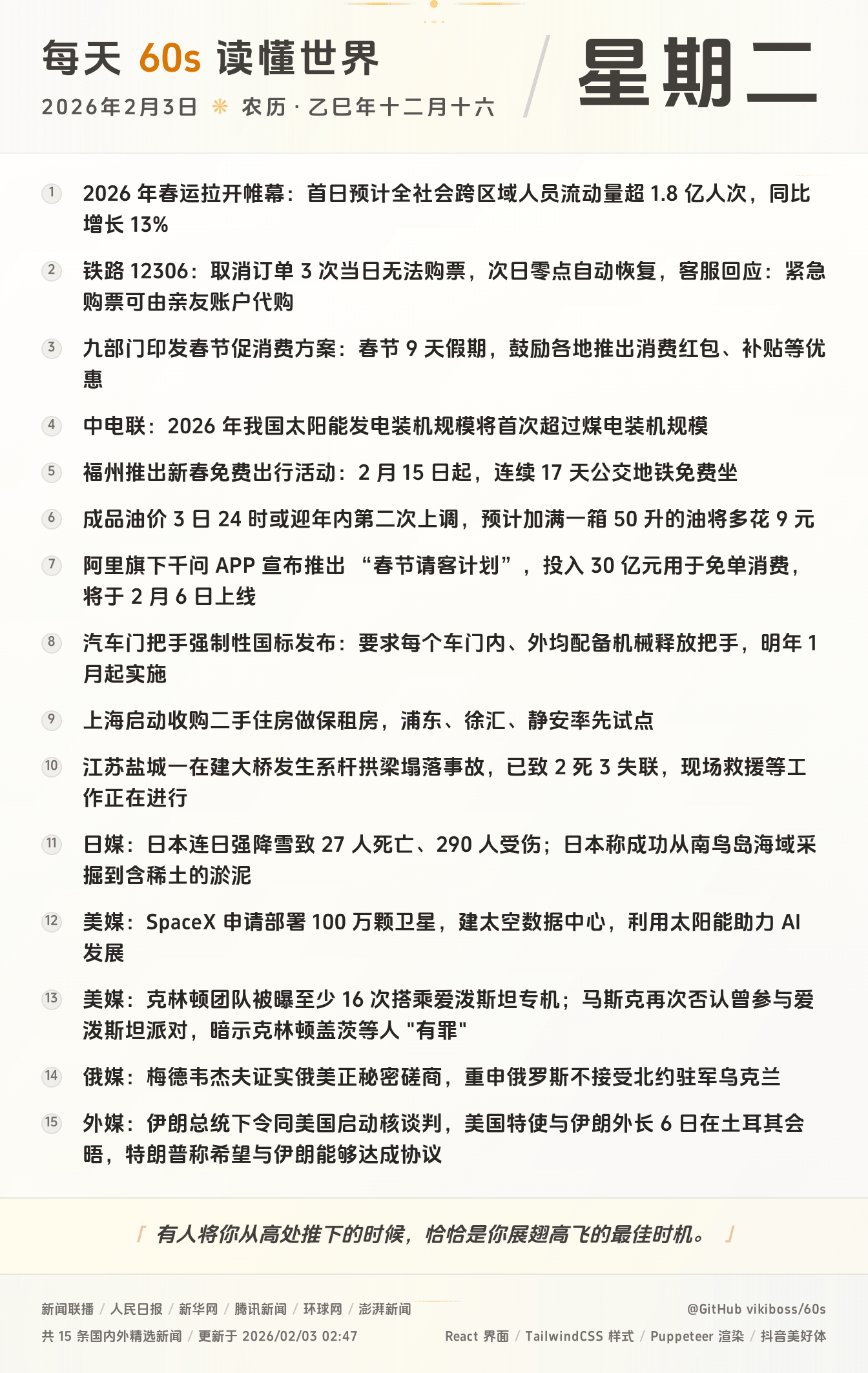 2026年02月03日新闻快讯-九零社区