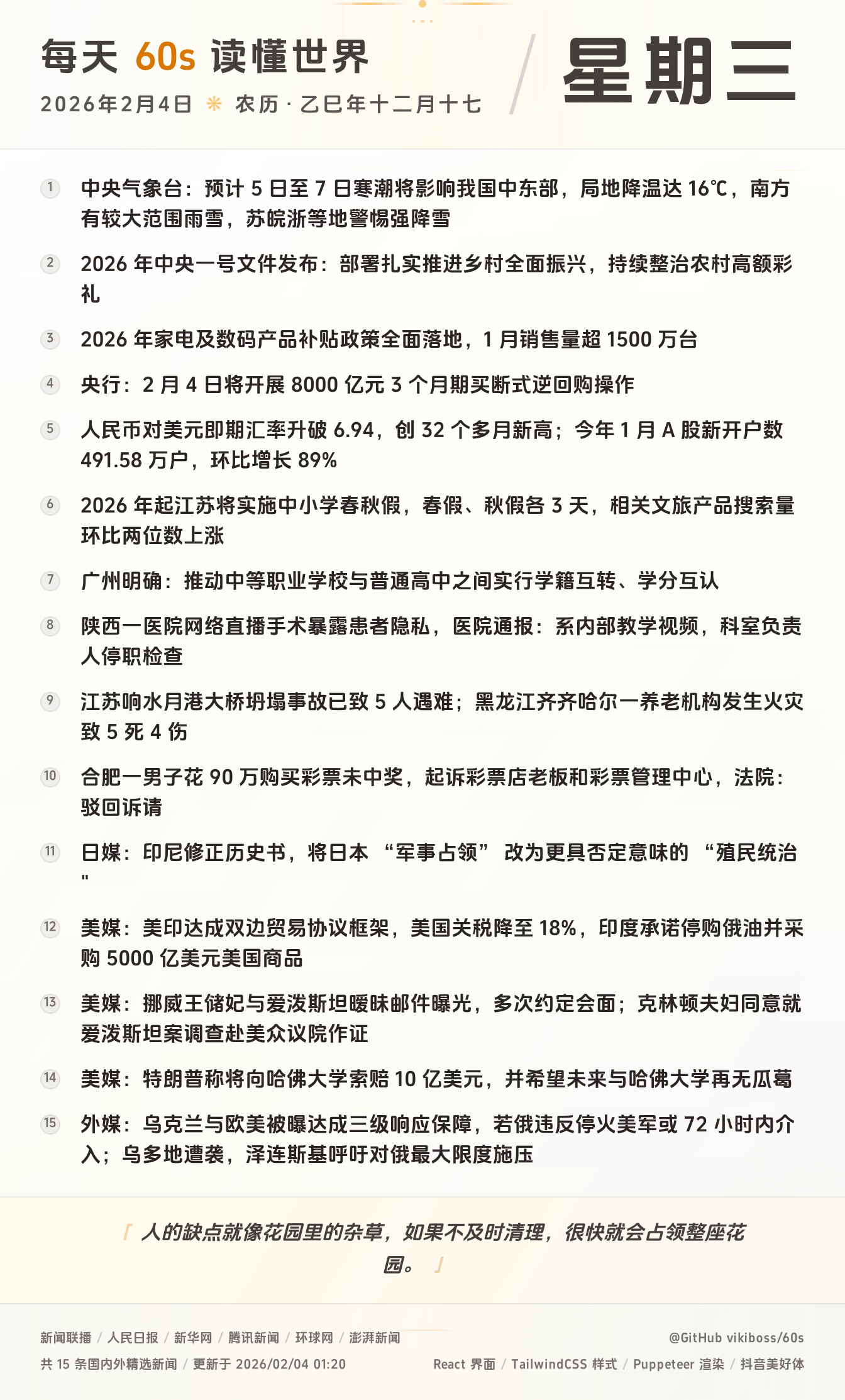 2026年02月04日新闻快讯-九零社区