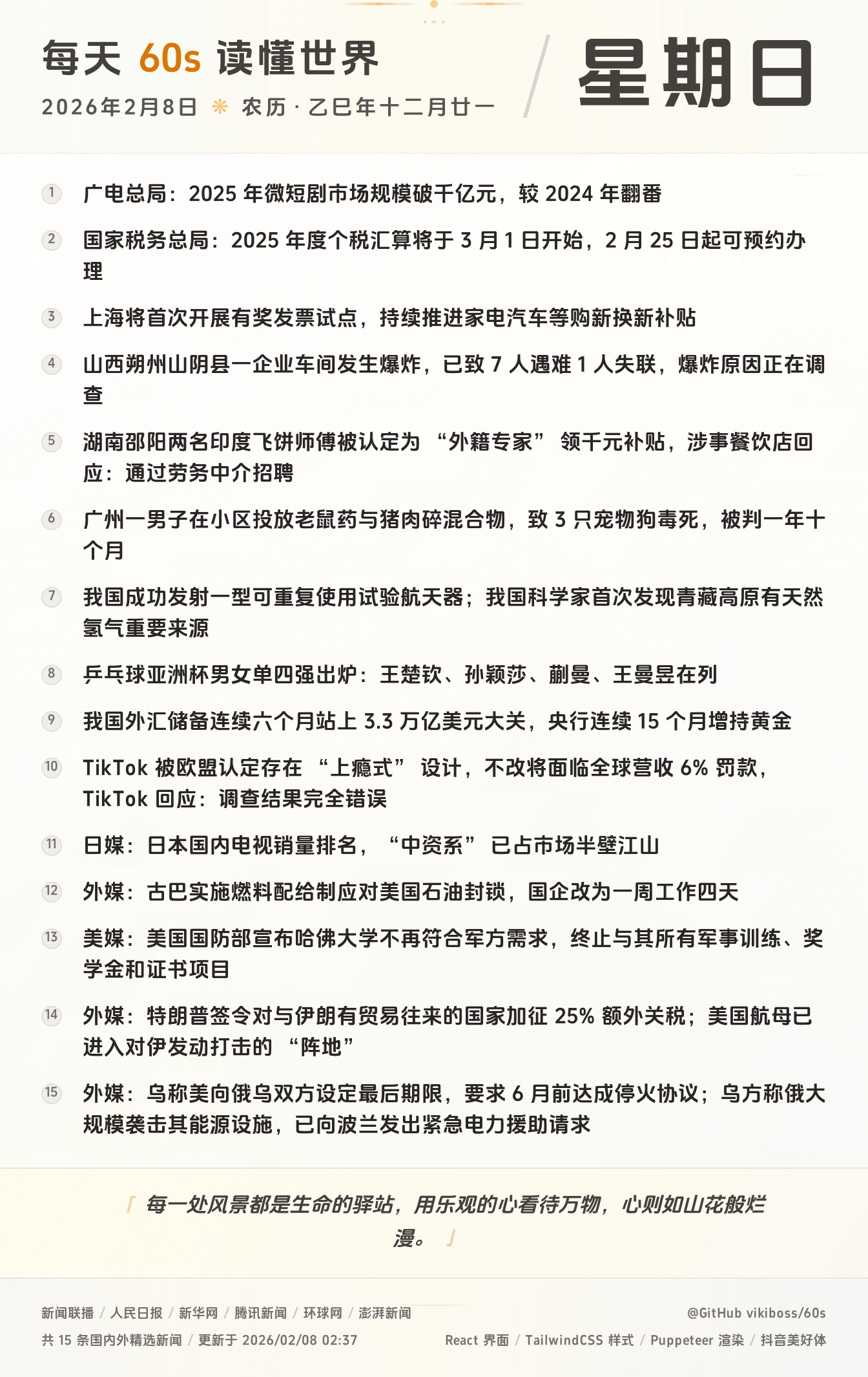 2026年02月08日新闻快讯-九零社区