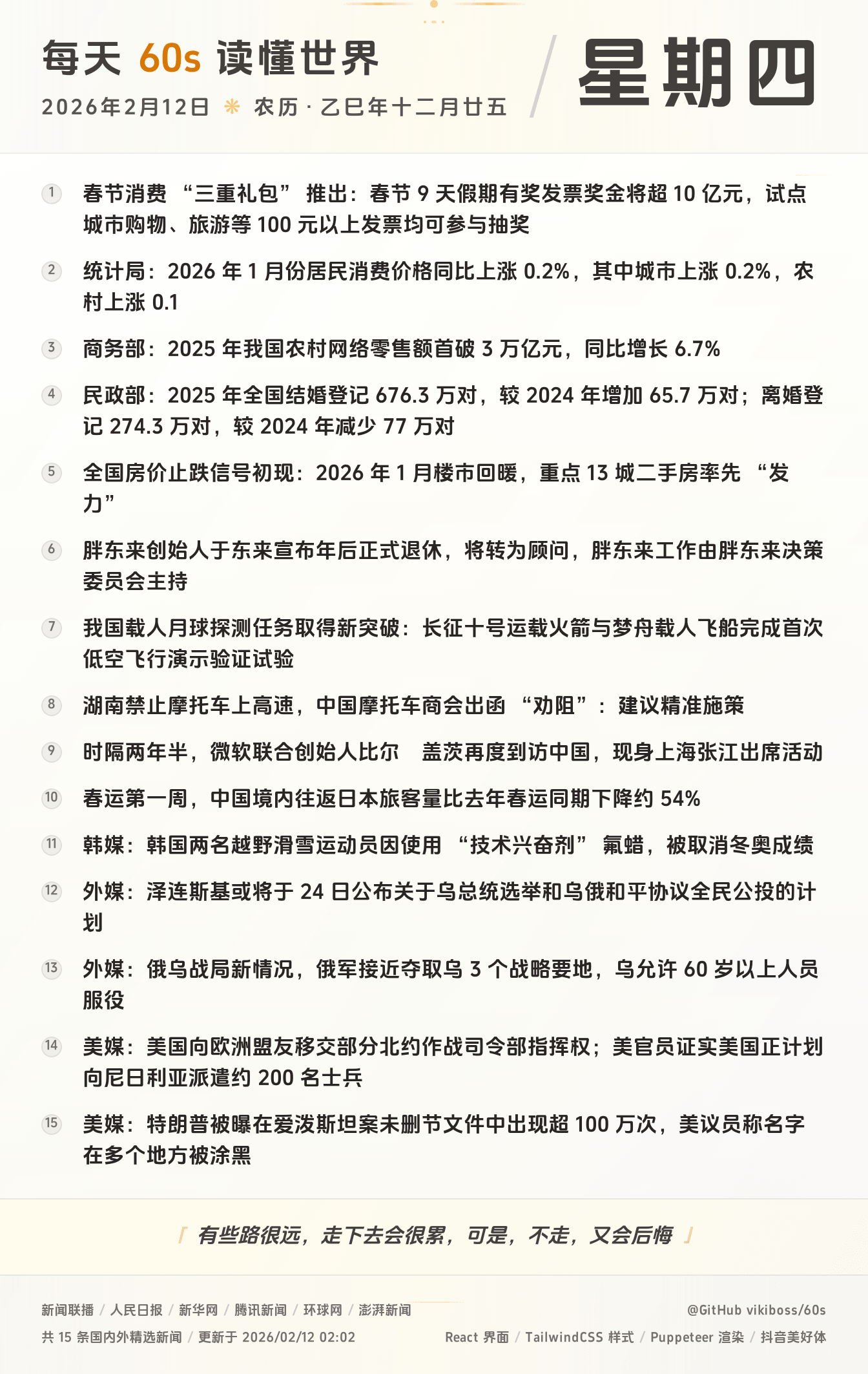 2026年02月12日新闻快讯-九零社区