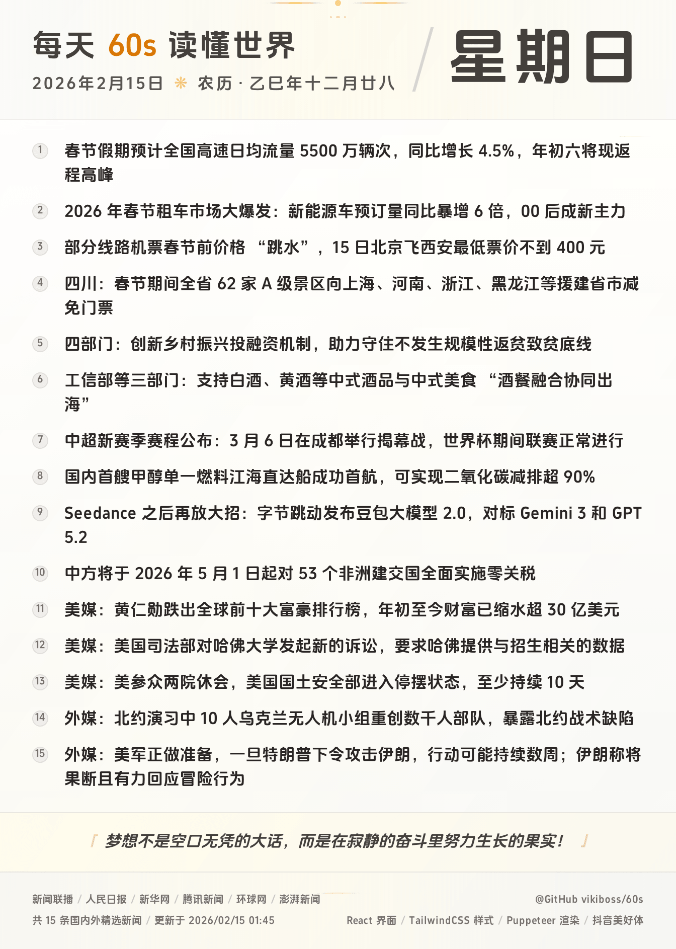 2026年02月15日新闻快讯-九零社区