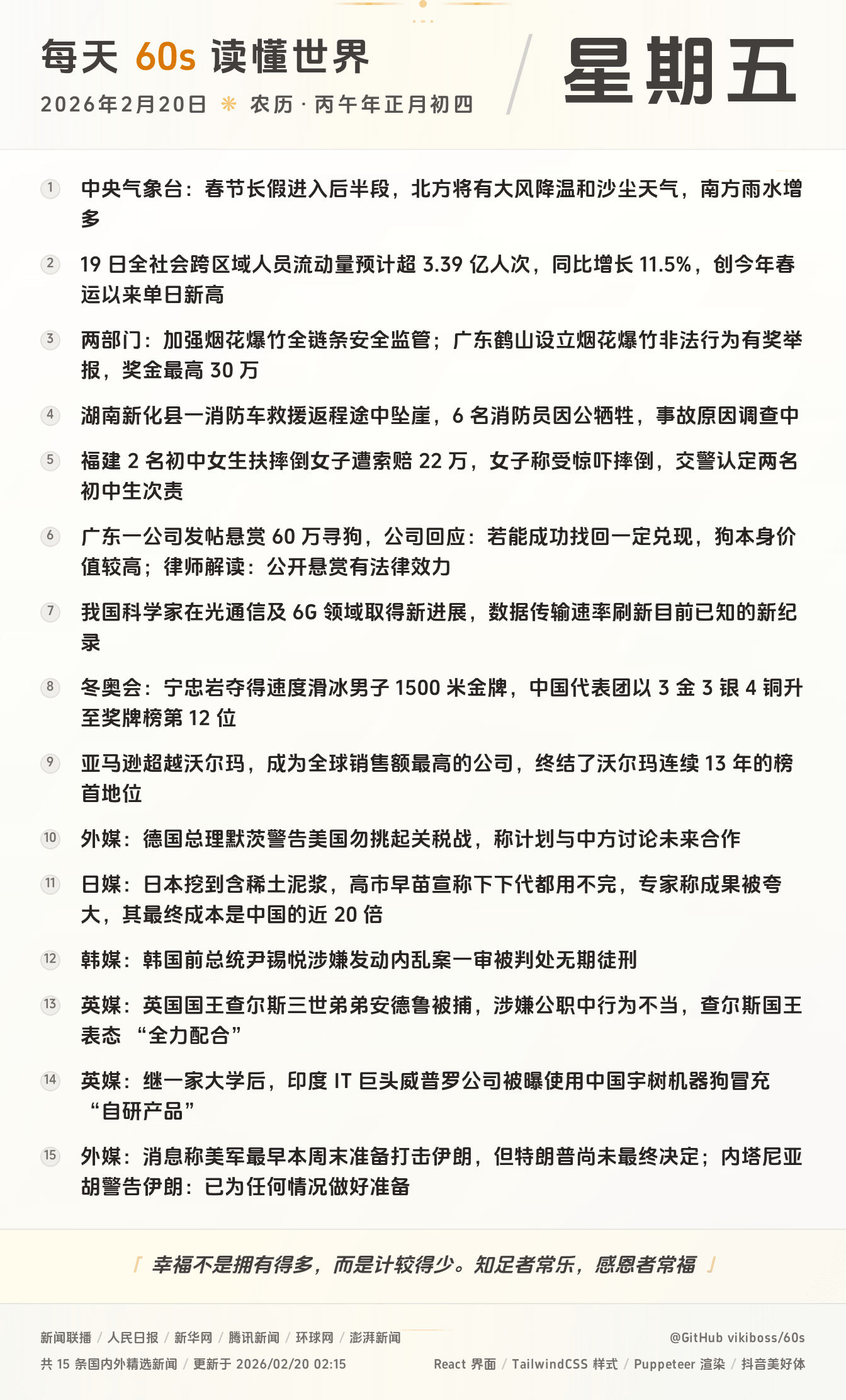 2026年02月20日新闻快讯-九零社区