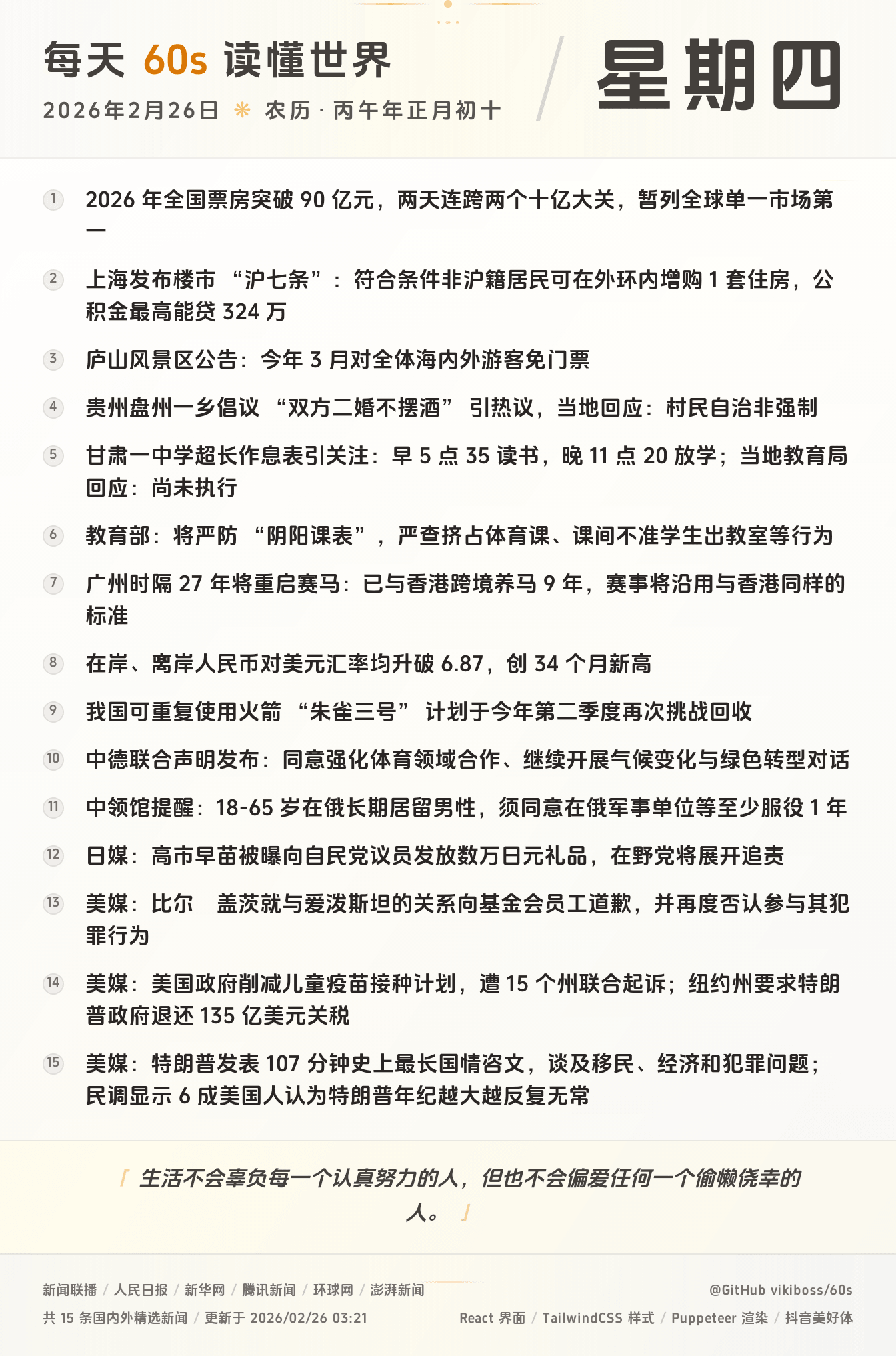 2026年02月26日新闻快讯-九零社区