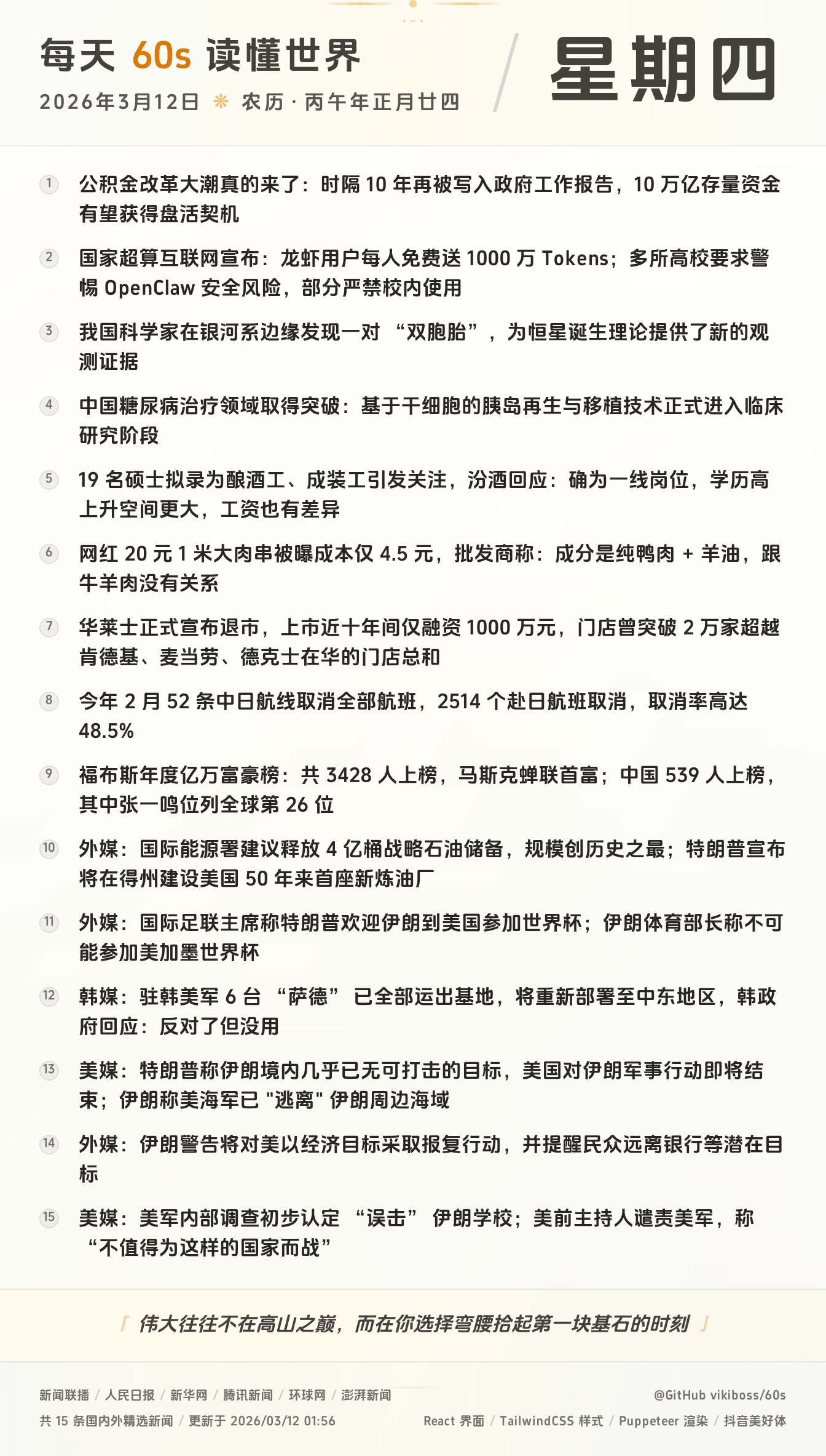 2026年03月12日新闻快讯-九零社区