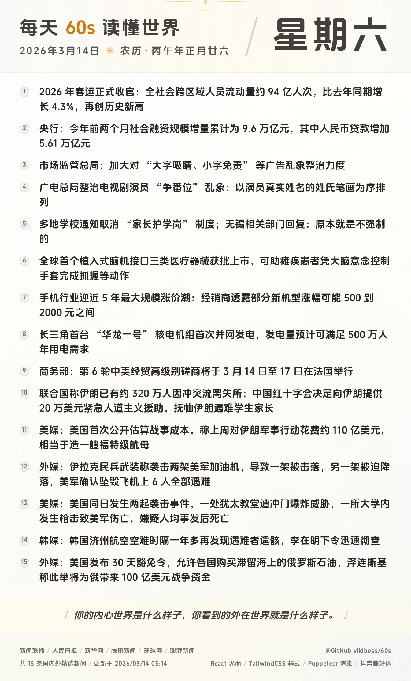 2026年03月14日新闻快讯-九零社区