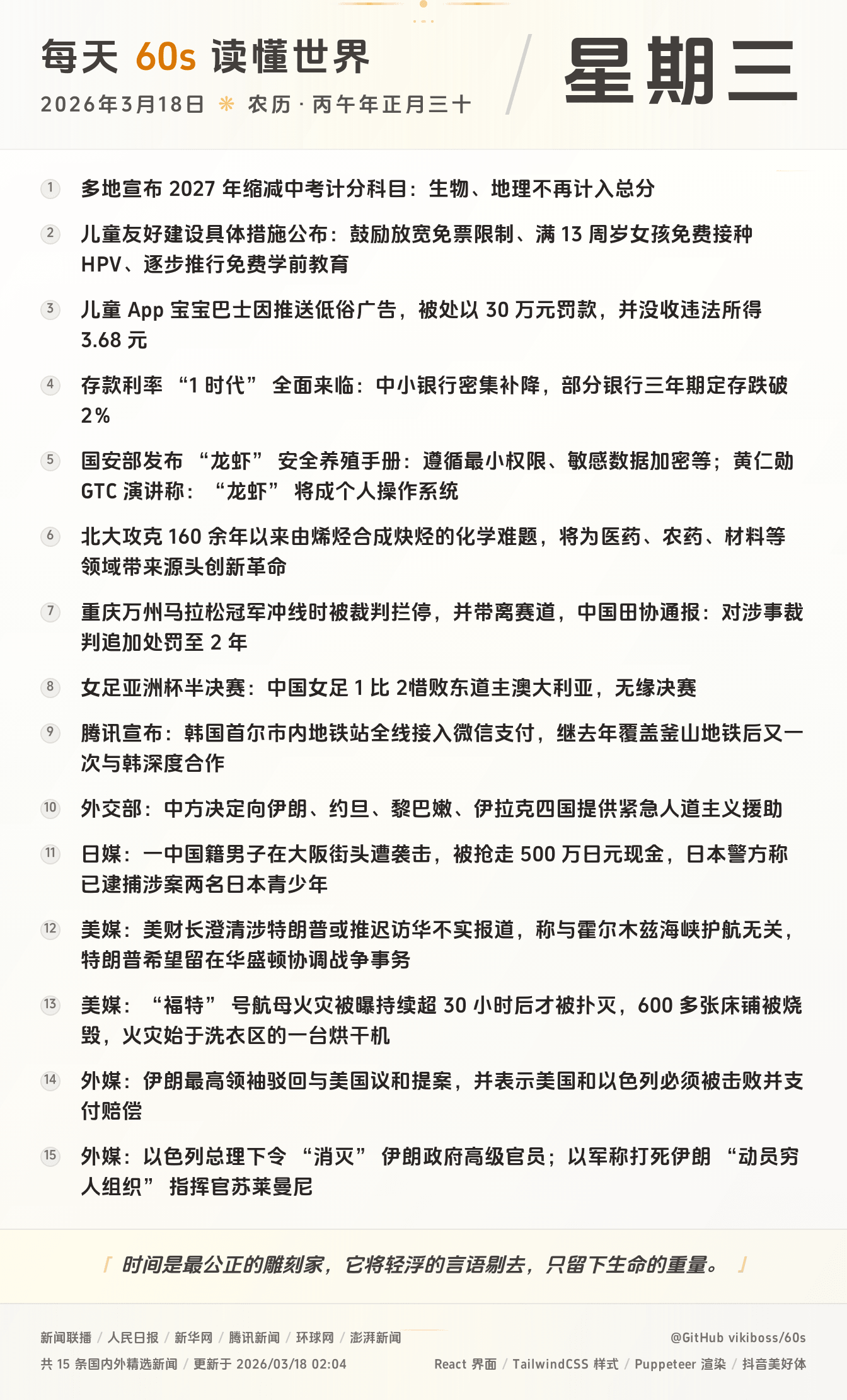 2026年03月18日新闻快讯-九零社区