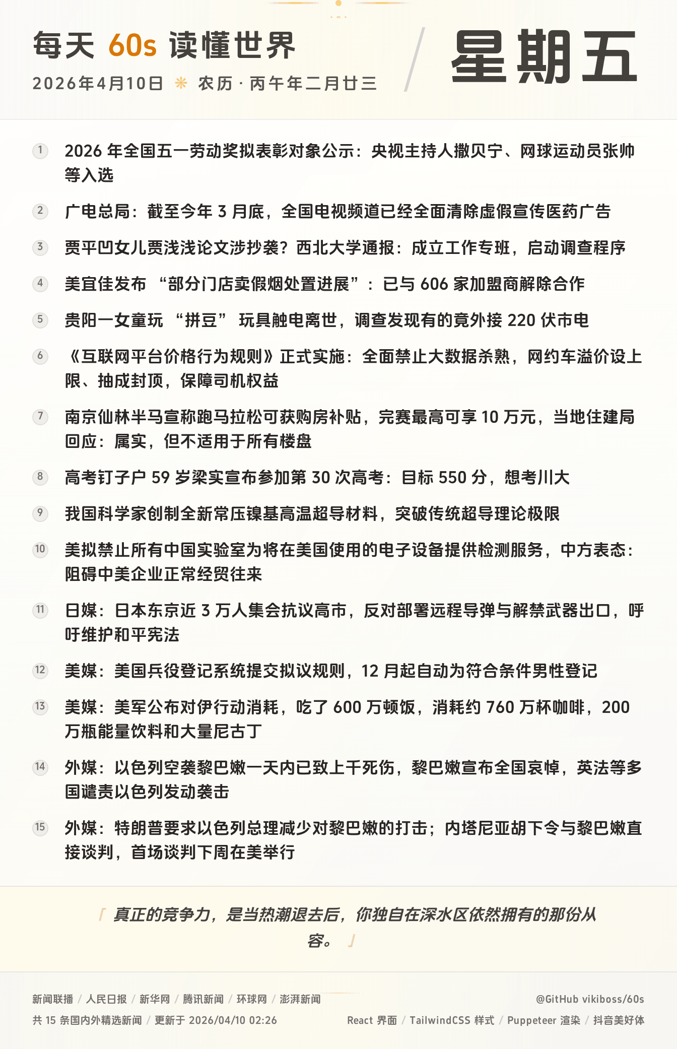 2026年04月10日新闻快讯-九零社区