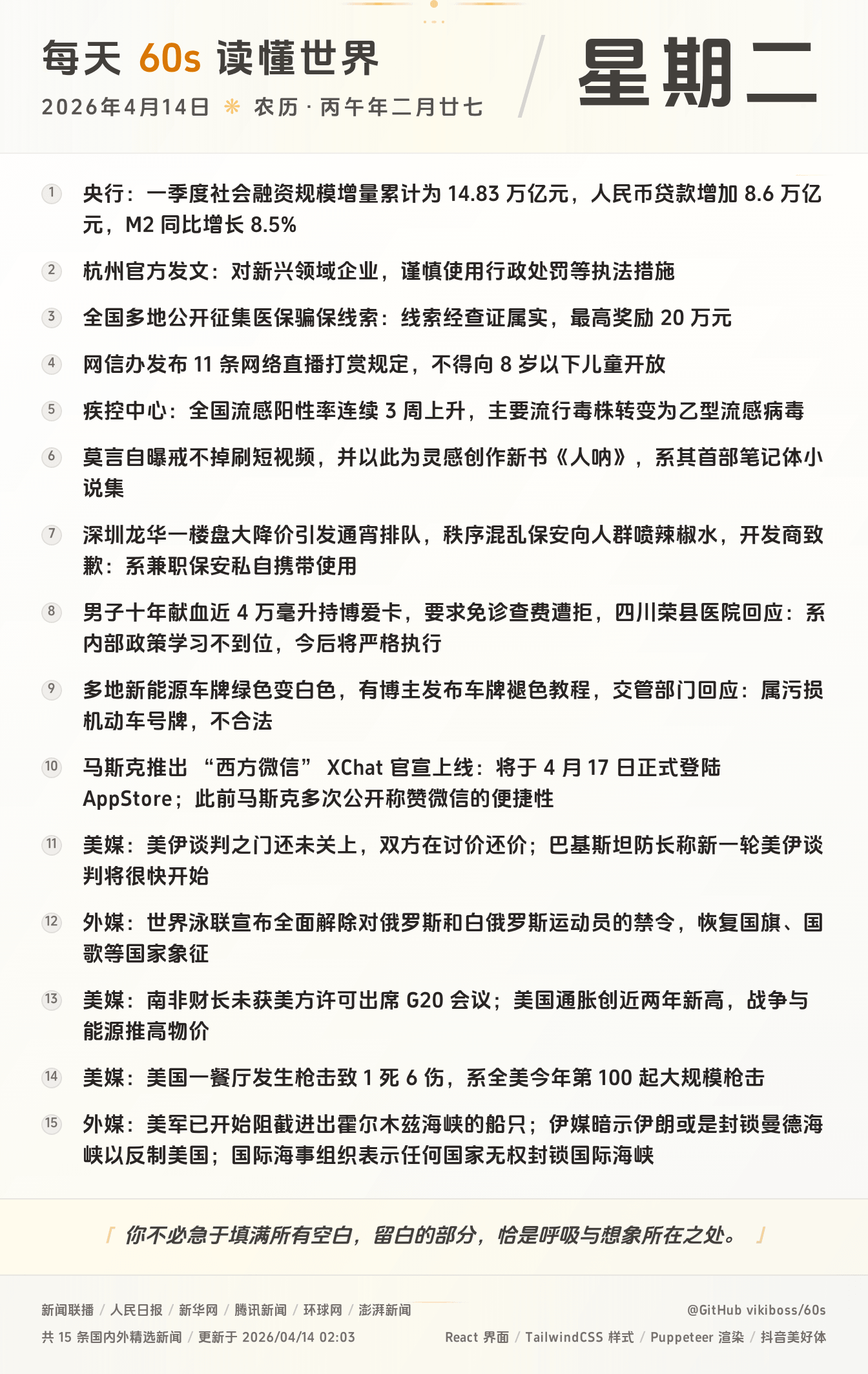 2026年04月14日新闻快讯-九零社区