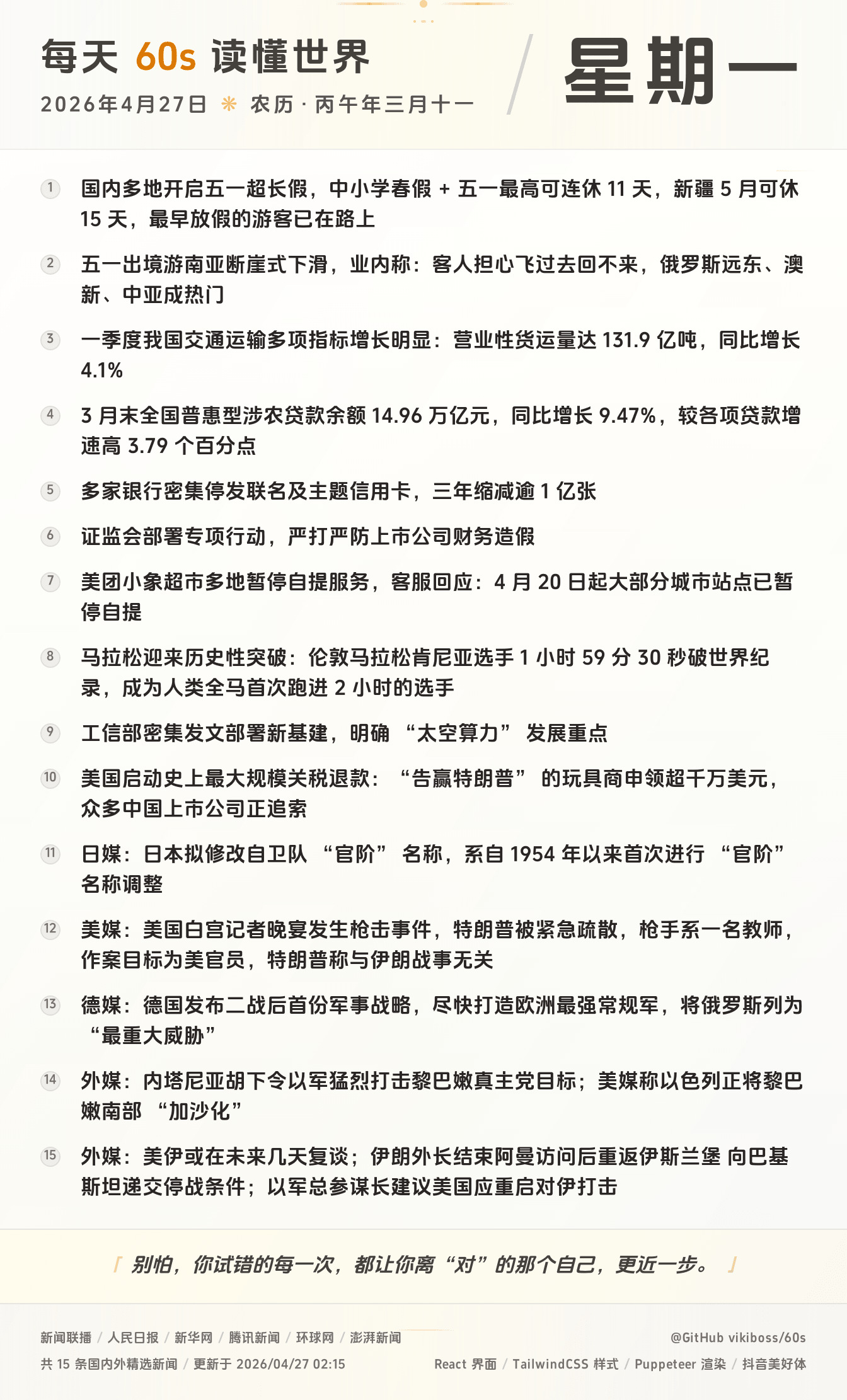 2026年04月27日新闻快讯-九零社区