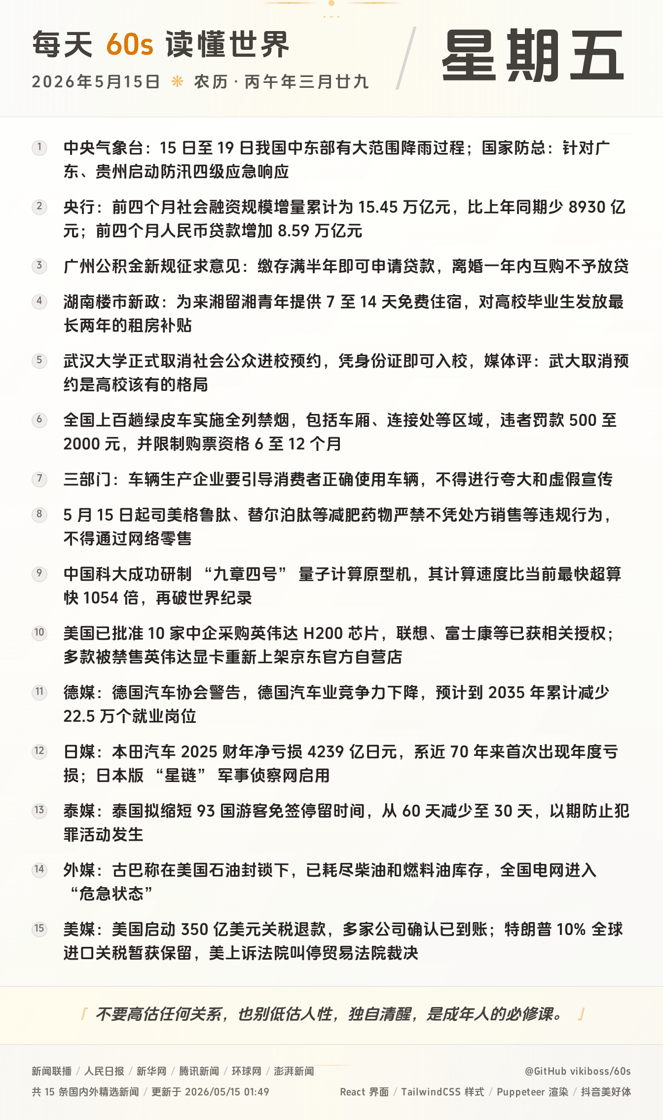 2026年05月15日新闻快讯-九零社区