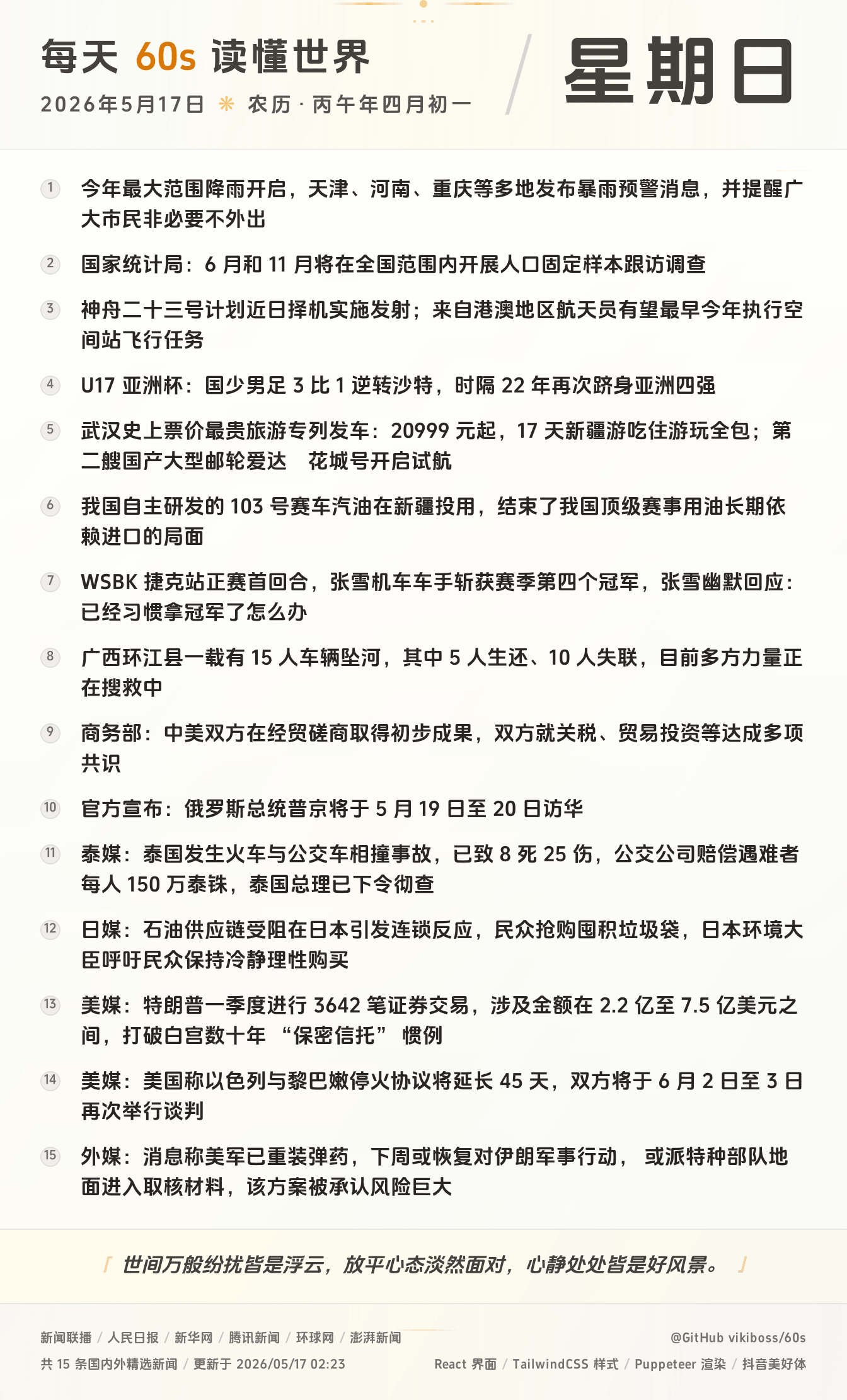 2026年05月17日新闻快讯-九零社区
