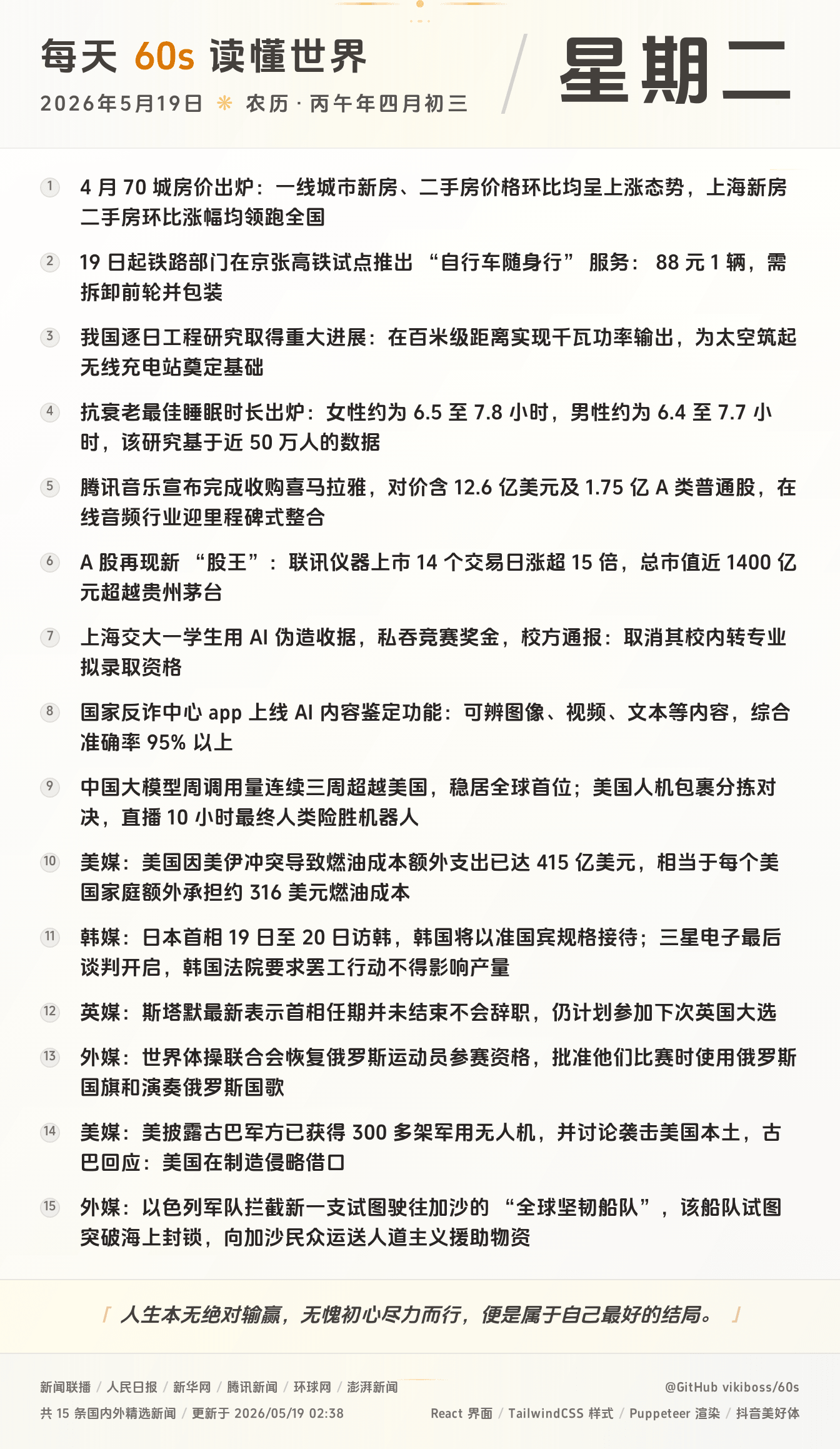 2026年05月19日新闻快讯-九零社区