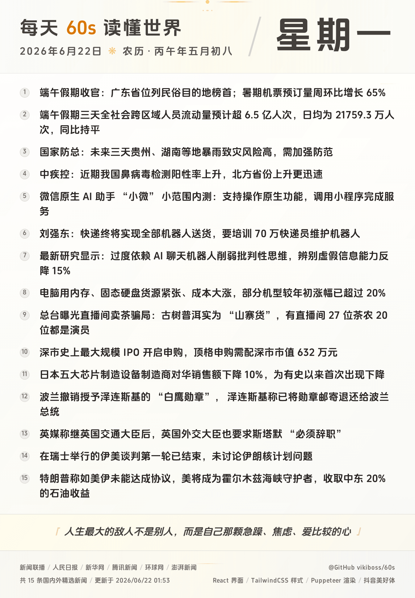 2026年06月22日新闻快讯-九零社区
