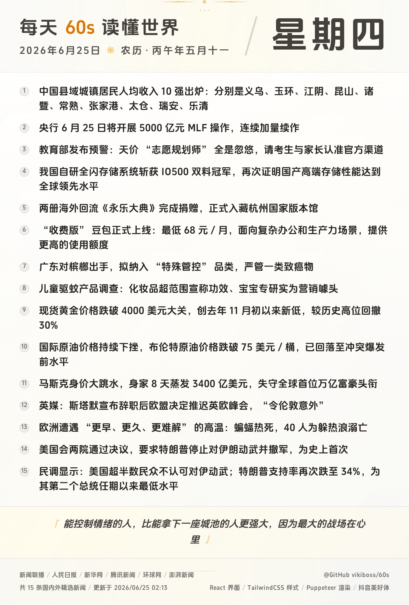 2026年06月25日新闻快讯-九零社区