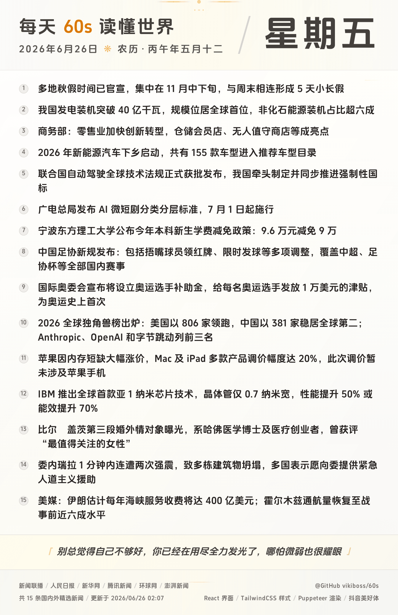 2026年06月26日新闻快讯-九零社区